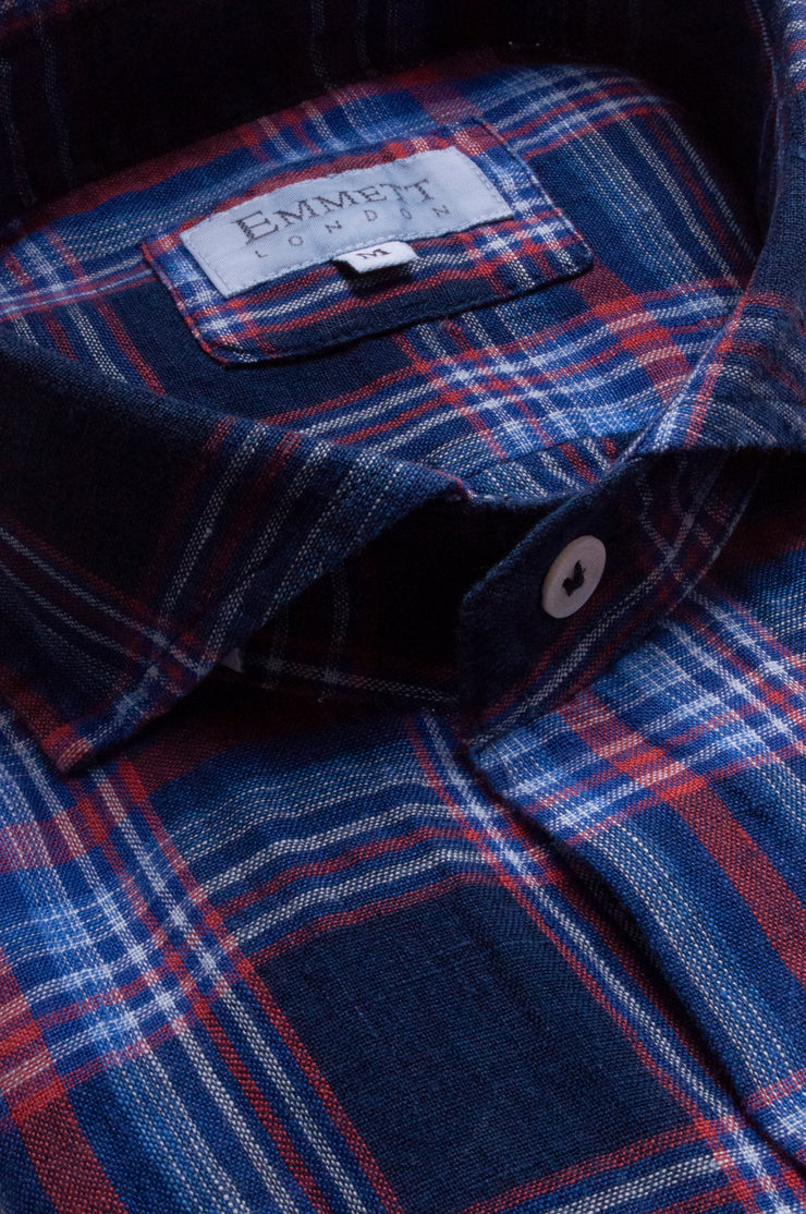 Red And Navy Linen Check Shirt