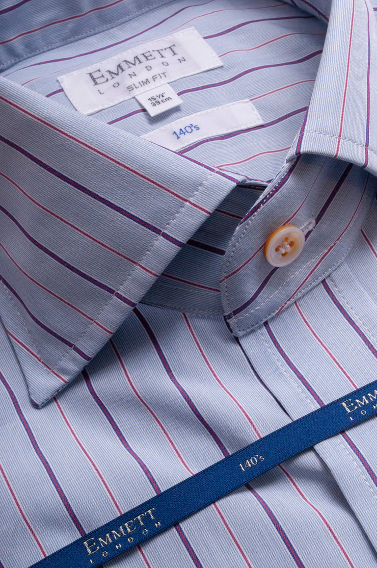 Pink And Blue 140s Striped Shirt