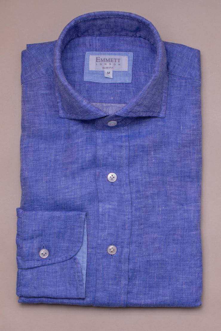Dark Blue Twill Linen Shirt