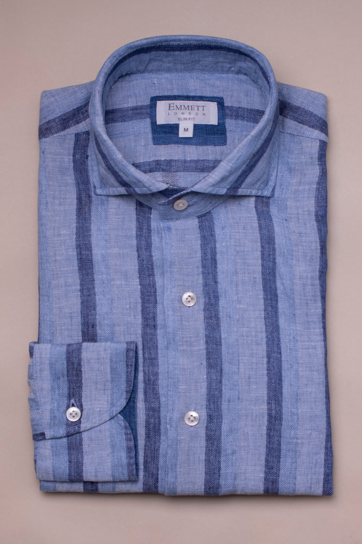 Light Blue Linen Stripes Shirt