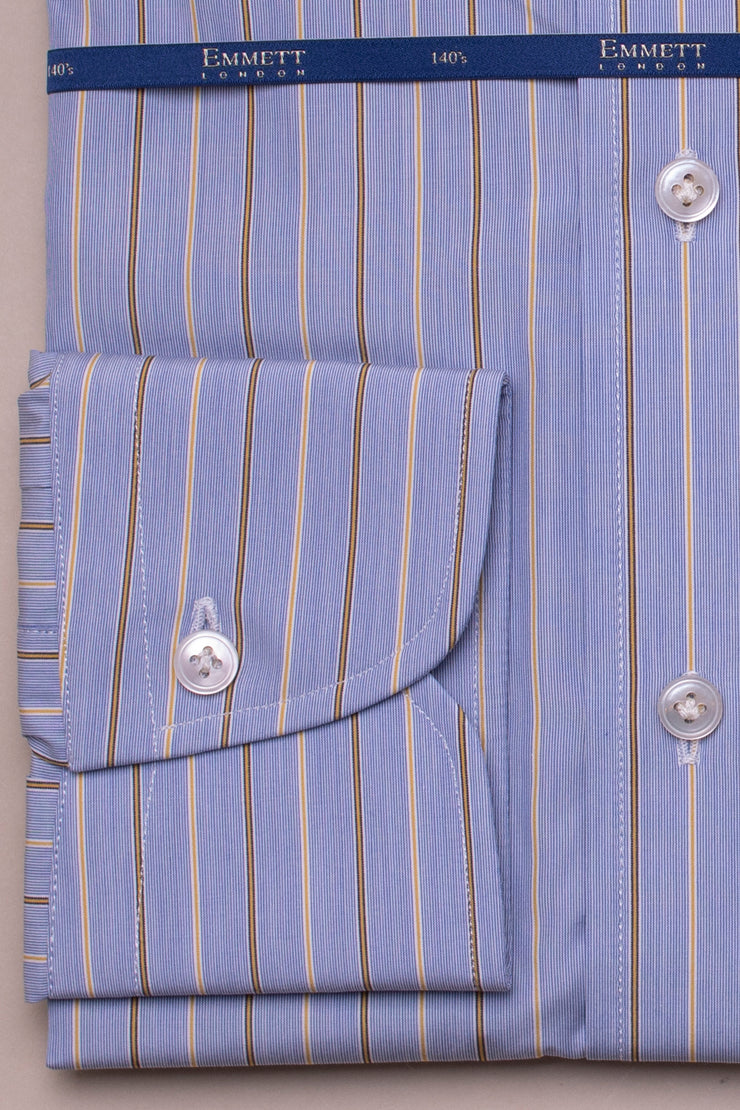Yellow And Blue 140s Striped Shirt