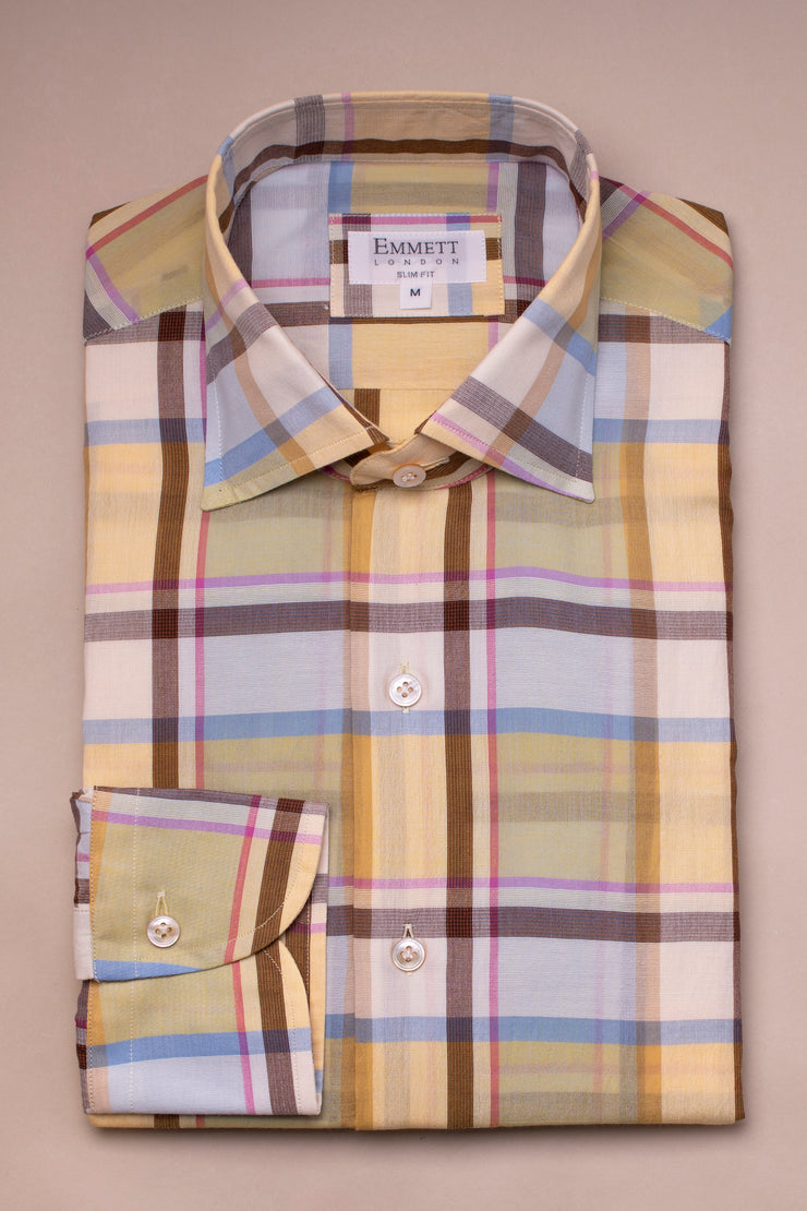 Yellow And Blue Lightweight Checked Shirt