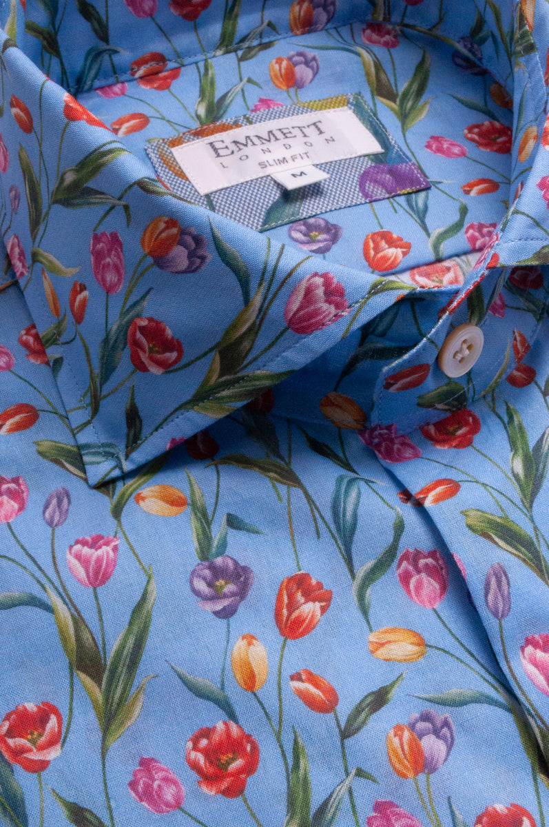Blooming Eid Men Shirt - Blue Bell