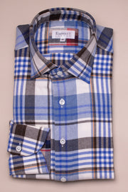 Blue Brushed Cotton Checks Shirt