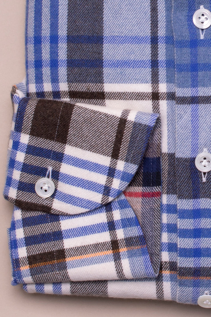 Blue Brushed Cotton Checks Shirt