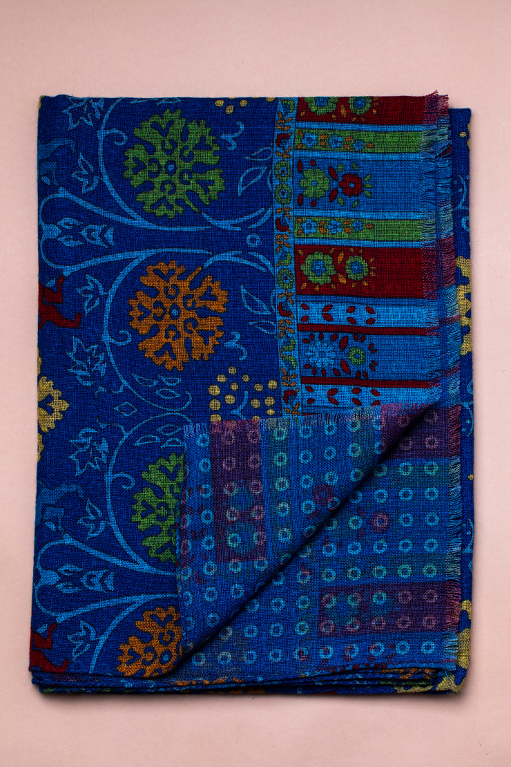 Royal Blue Autumn Design Wool Scarf
