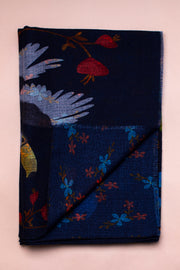 Navy Toucan Printed Wool Scarf
