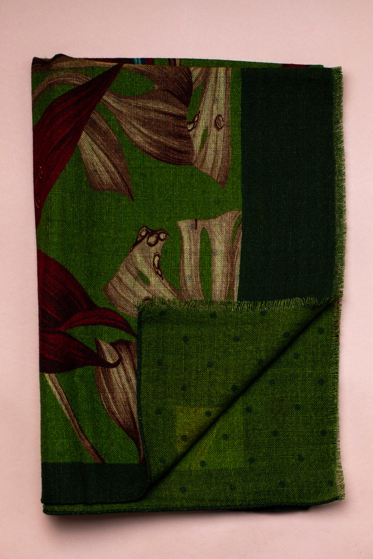 Bold Green Flower Wool Scarf