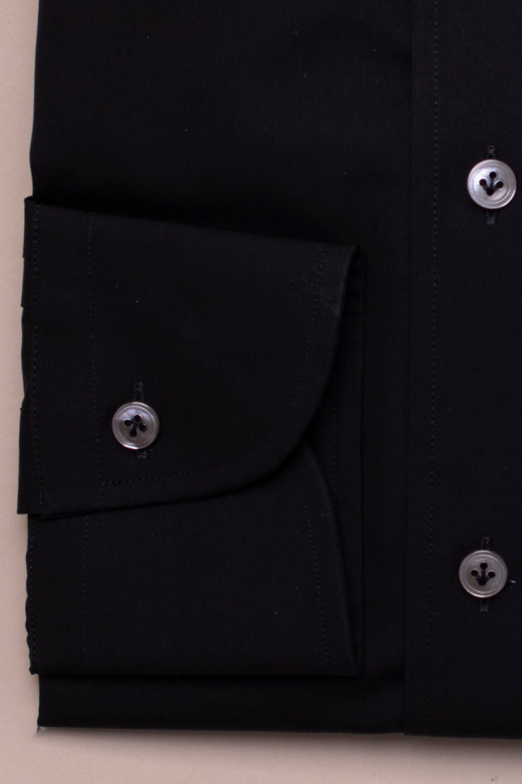 Black Poplin Shirt with Black Buttons