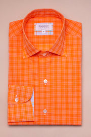 Orange And White Checks Shirt