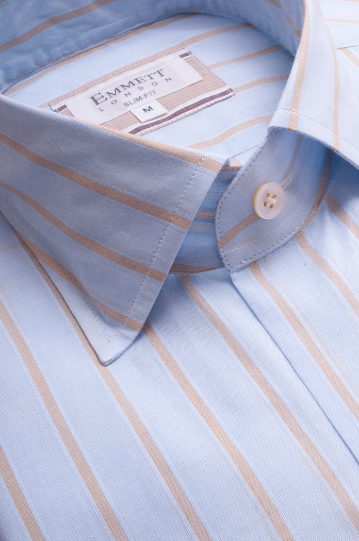 Light Brown On Blue Stripe Shirt