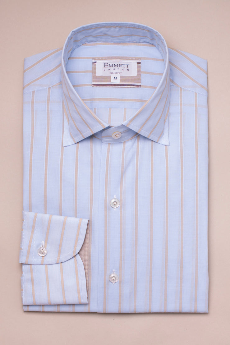 Light Brown On Blue Stripe Shirt