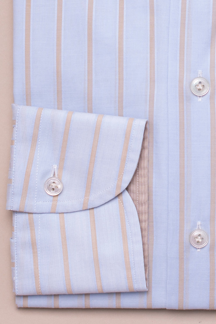 Light Brown On Blue Stripe Shirt