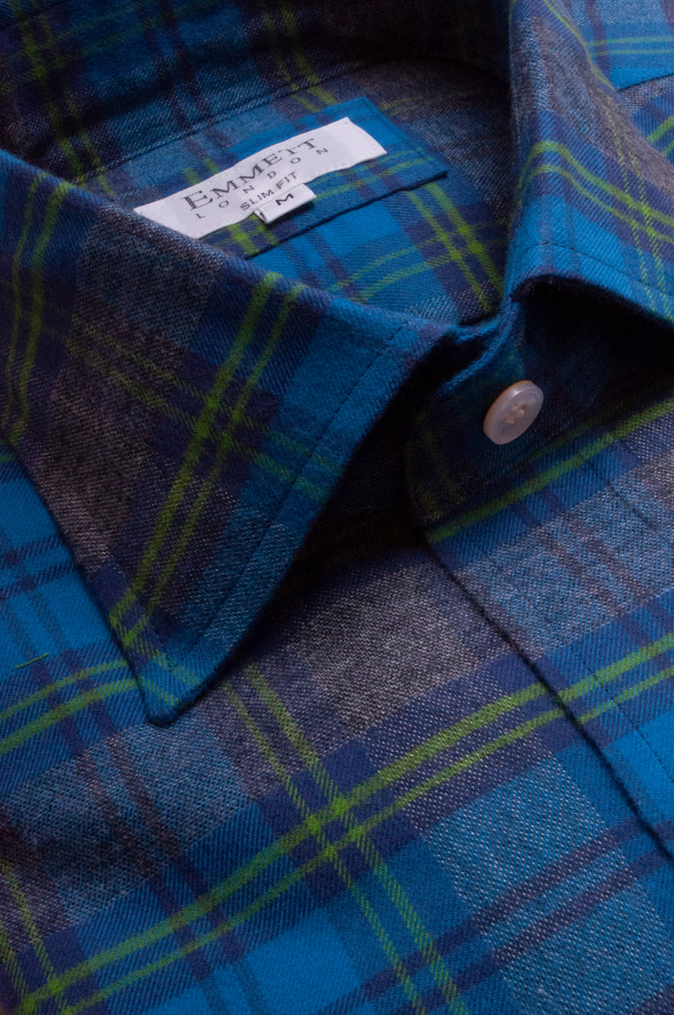 Blue and Green Brushed Cotton Check Shirt