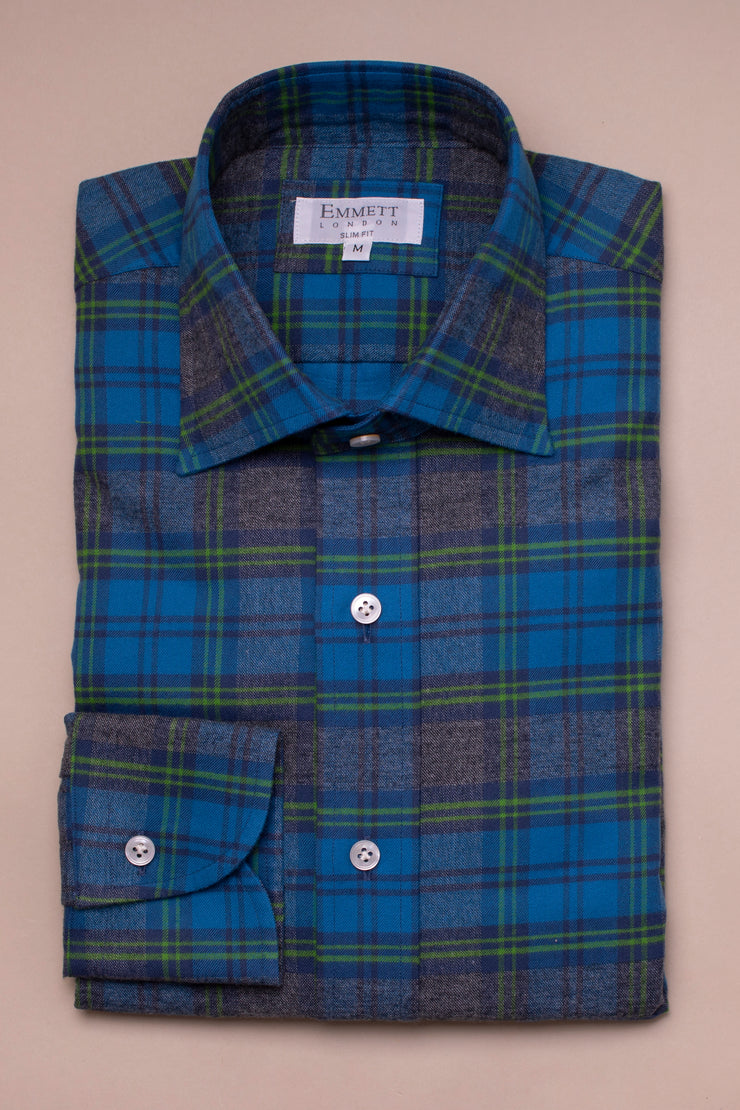 Blue And Green Brushed Cotton Check Shirt
