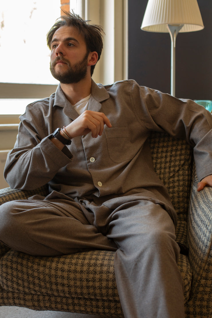 Dark Beige Brushed Cotton Pyjamas