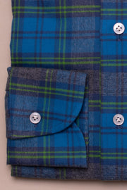Blue and Green Brushed Cotton Check Shirt