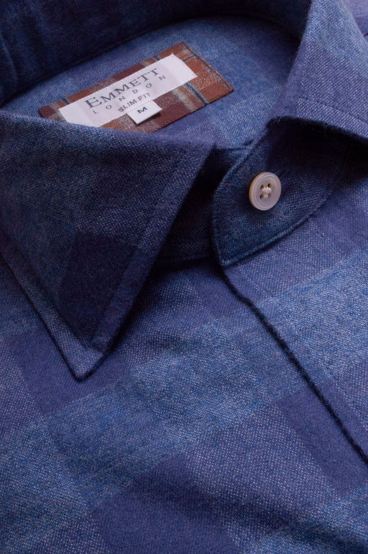 Blue on Blue Brushed Cotton Check Shirt
