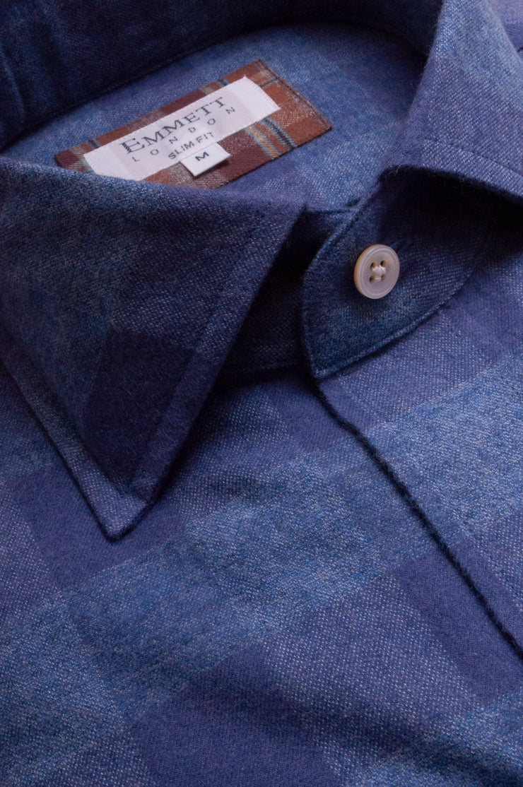 Blue On Blue Brushed Cotton Check Shirt