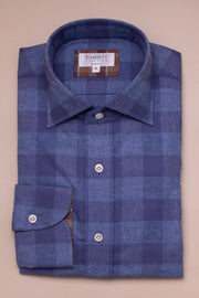 Blue on Blue Brushed Cotton Check Shirt