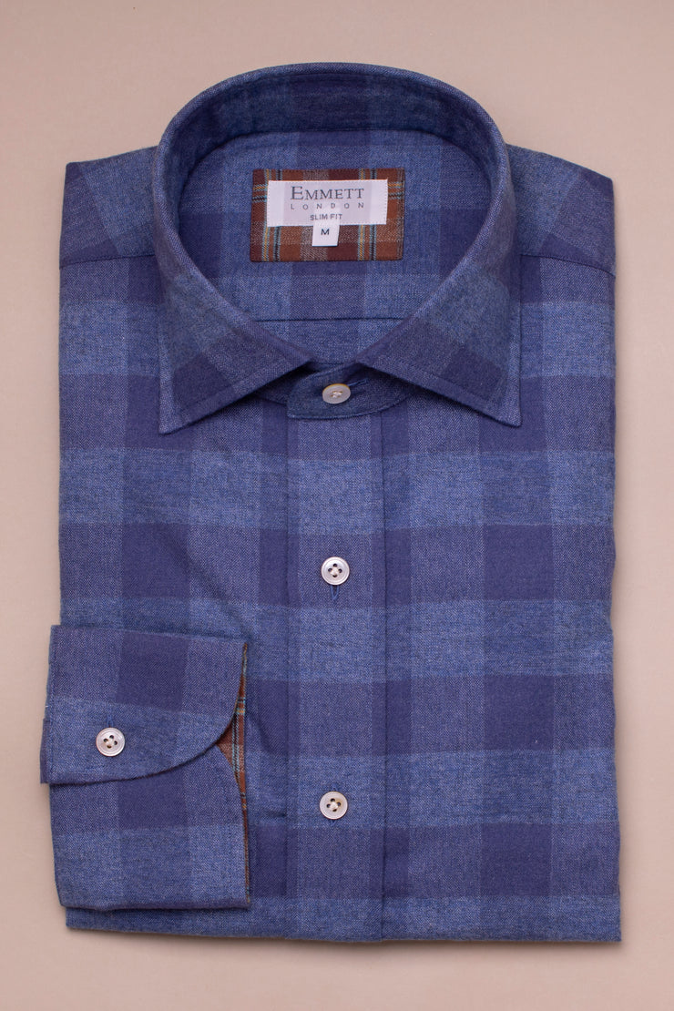 Blue on Blue Brushed Cotton Check Shirt
