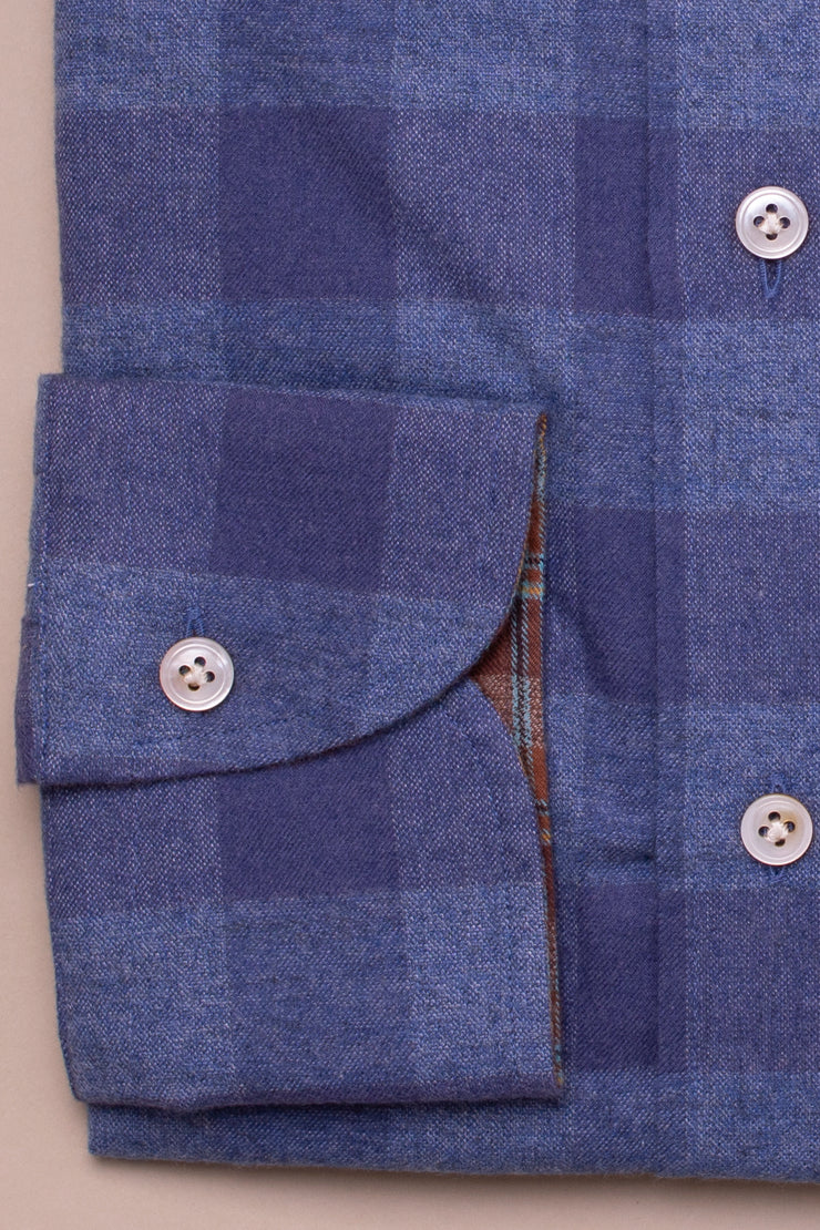 Blue on Blue Brushed Cotton Check Shirt