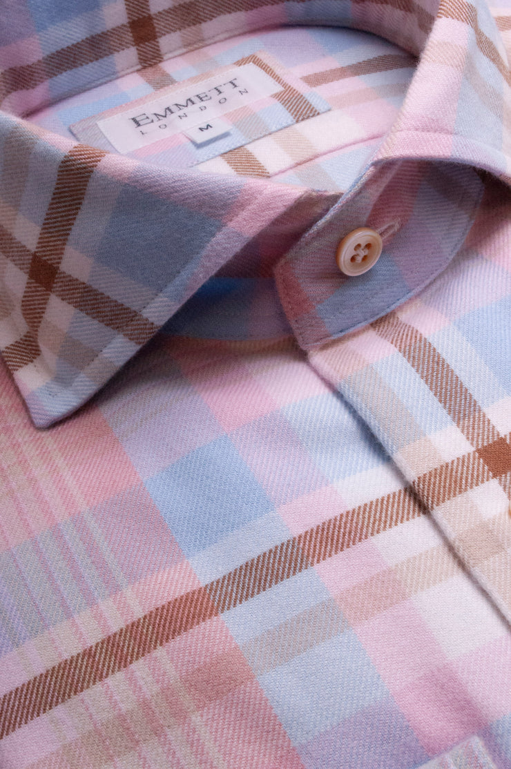 Pink And Blue Brushed check Shirt