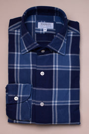 Casual Blue Check Twill Shirt