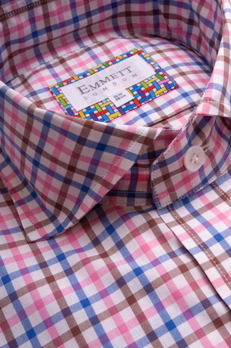 Pink Brown And Blue Checked Shirt