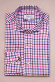 Pink Brown And Blue Checked Shirt