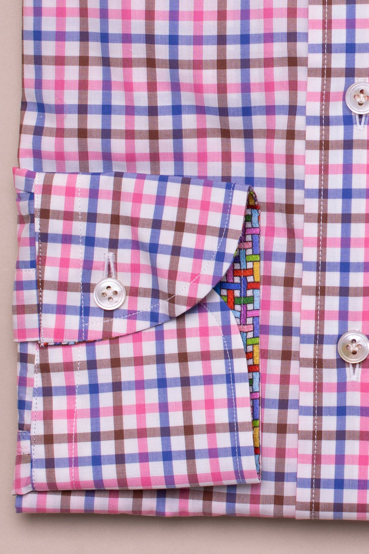 Pink Brown And Blue Checked Shirt