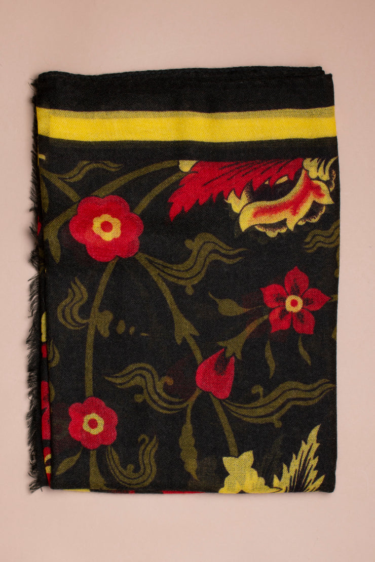 Dark Green And Red Printed Cashmere Scarf
