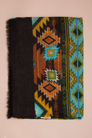 Brown And Blue Printed Cashmere Scarf