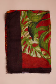 Red And Green Floral Printed Cashmere Scarf
