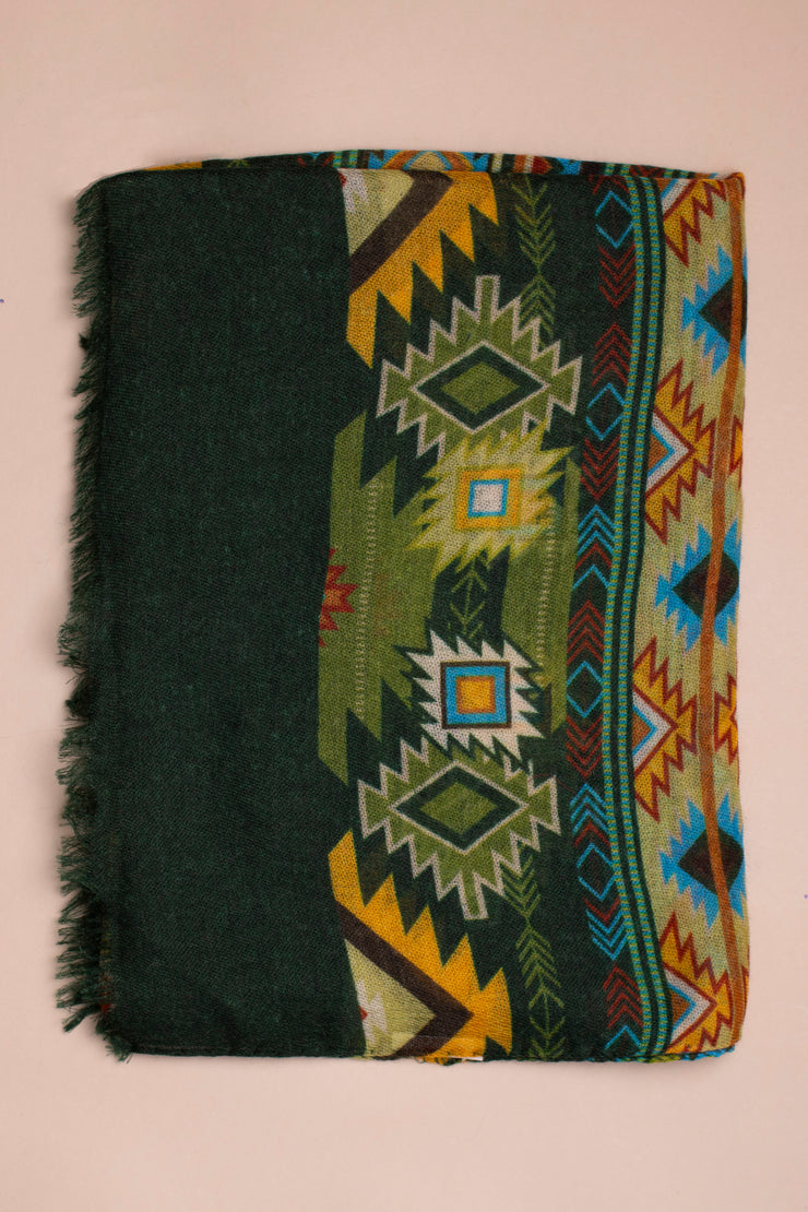 Green Printed Cashmere Scarf
