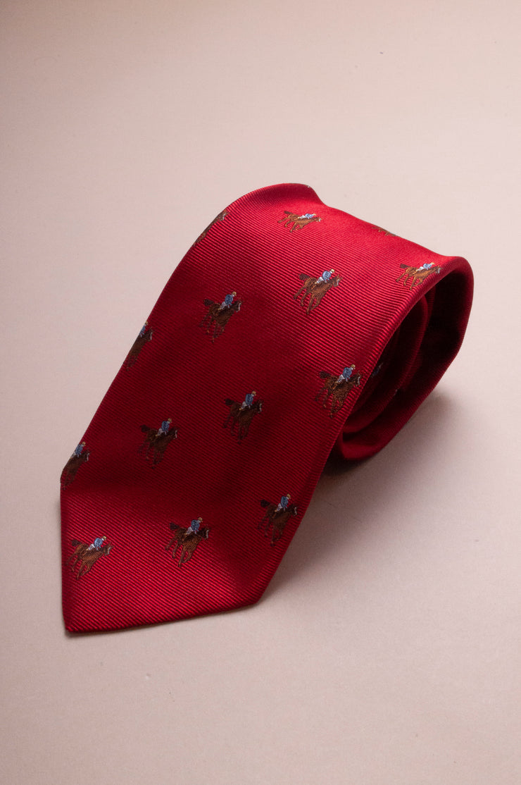 Silk Red And Horse Woven Tie