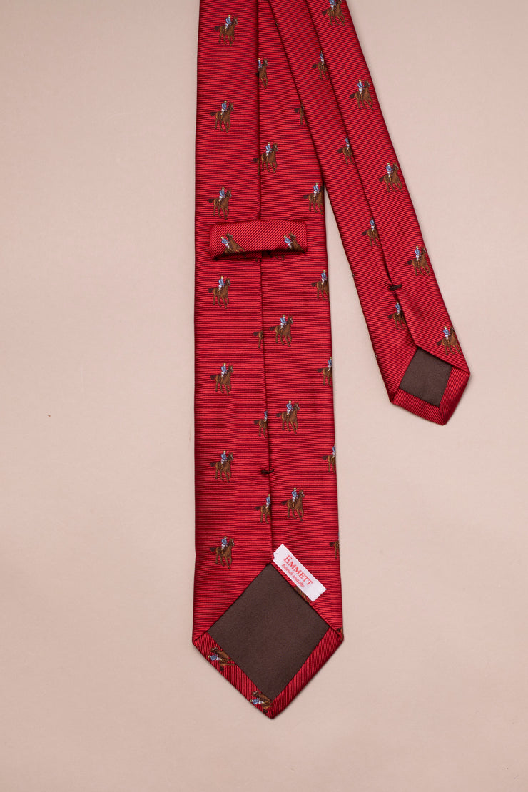 Silk Red And Horse Woven Tie