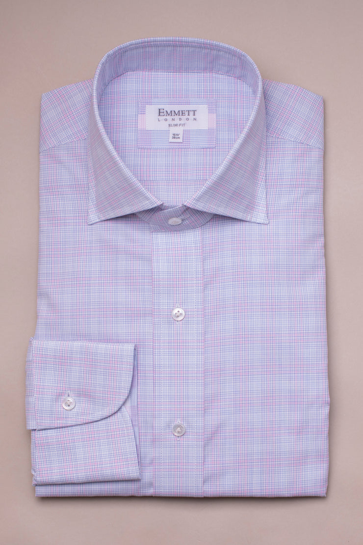 Small Pink On Blue Check Shirt