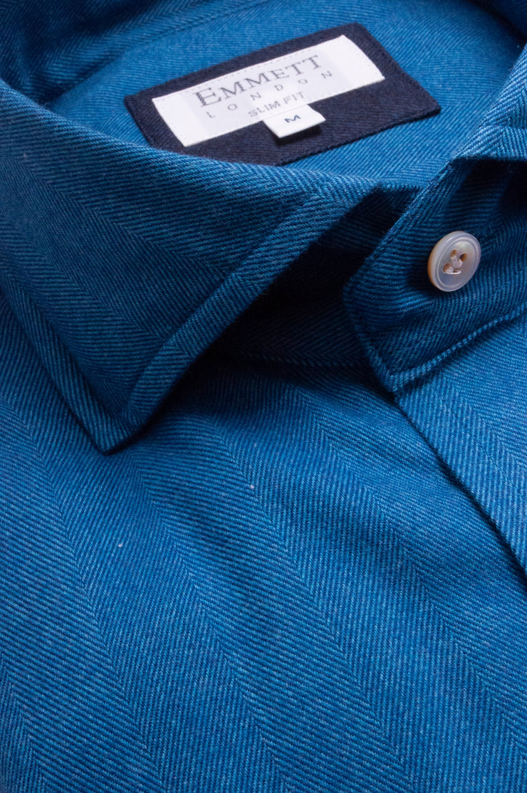 Supersoft Mid Blue Herringbone Shirt