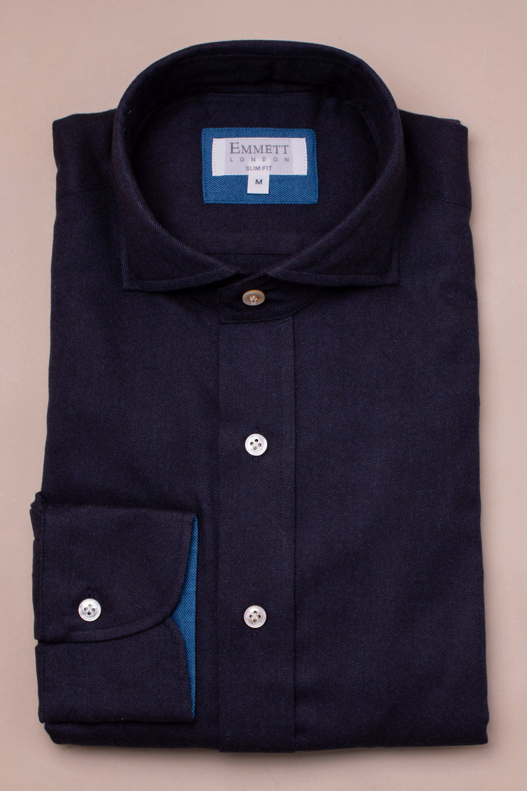 Supersoft Navy Herringbone Shirt