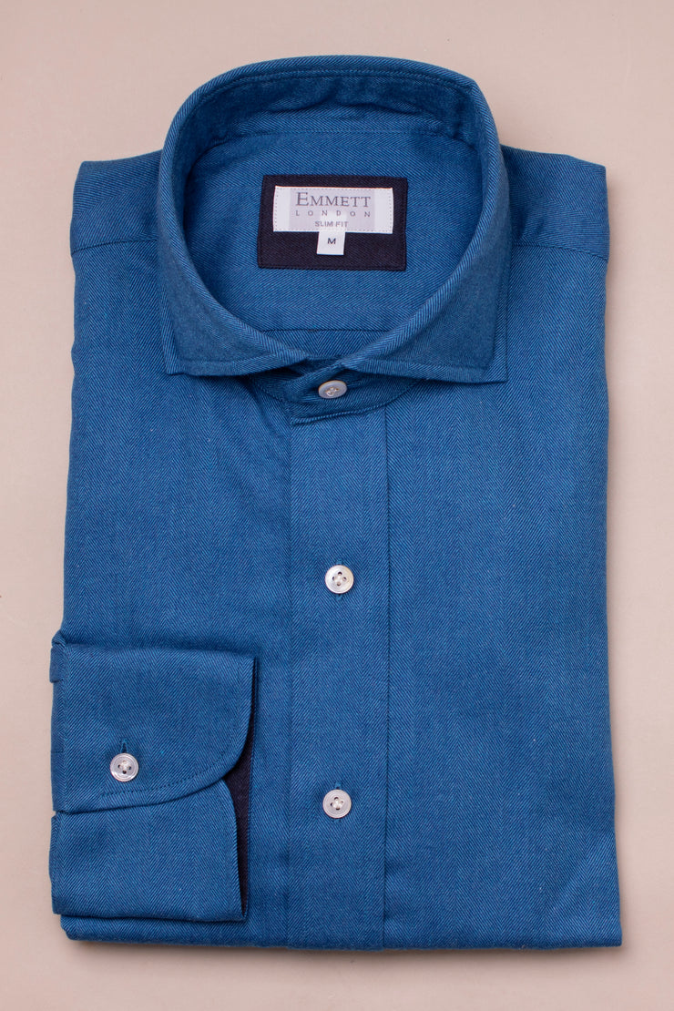 Supersoft Mid Blue Herringbone Shirt
