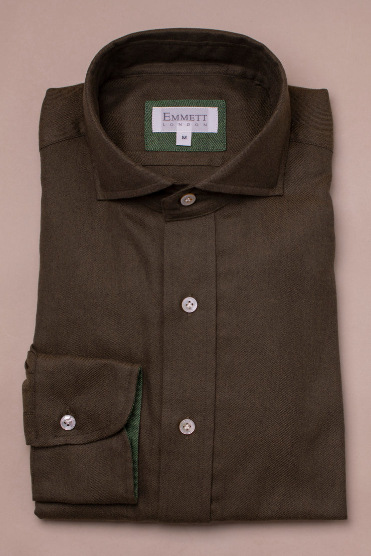 Supersoft Dark Green Herringbone Shirt