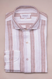Brown And White Linen Shirt