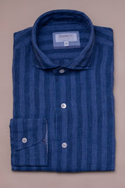 Dark Blue Linen Stripes Shirt