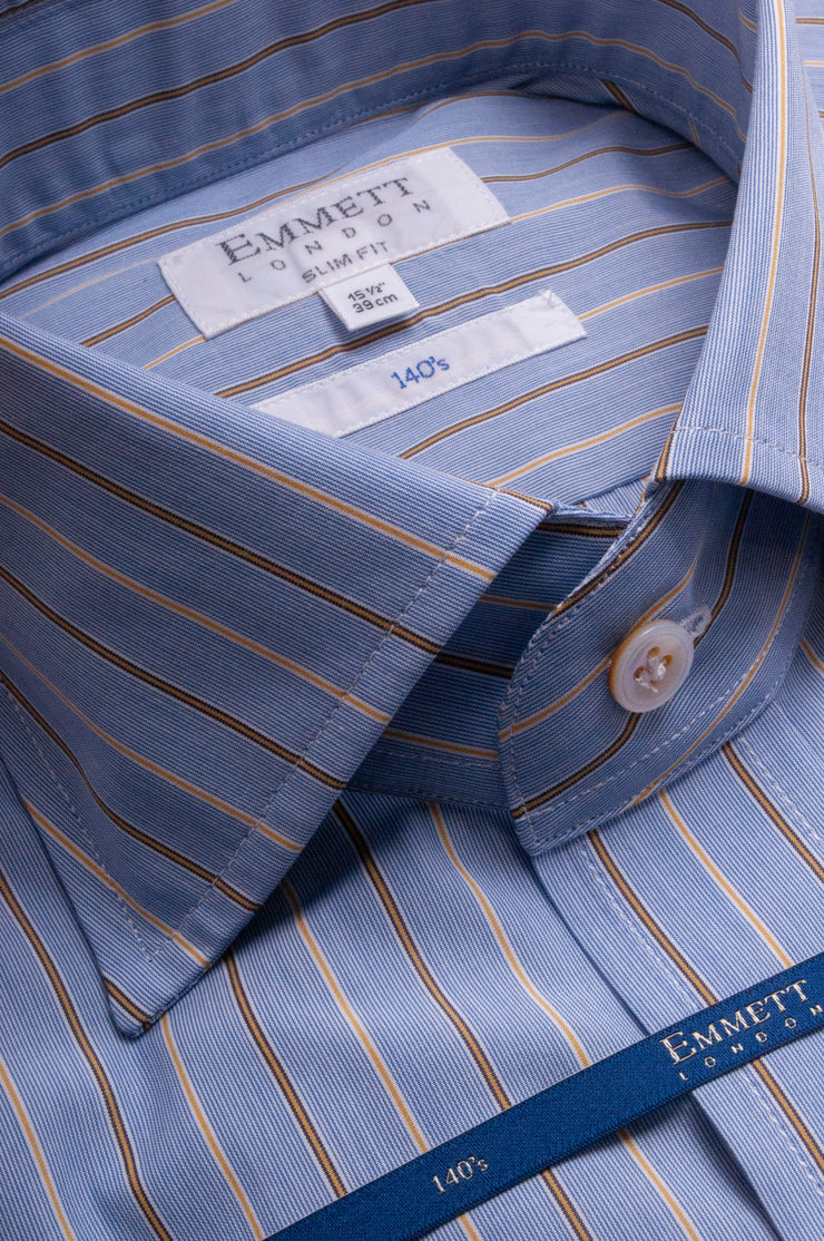 Yellow And Blue 140s Striped Shirt