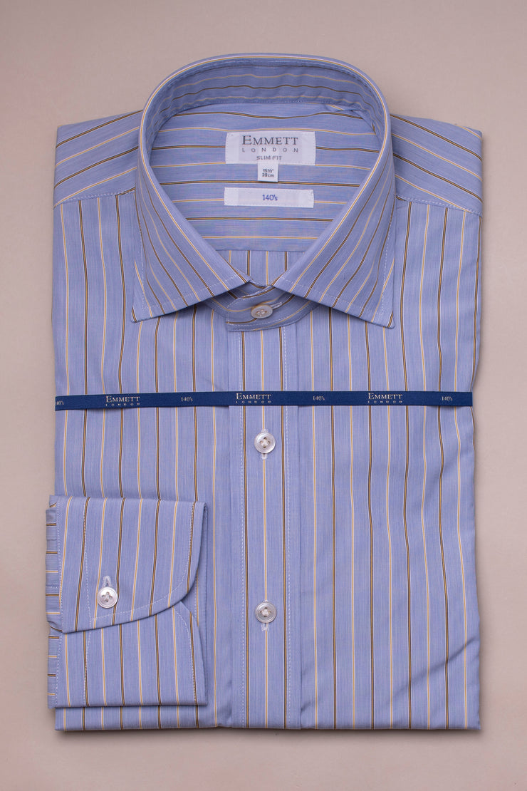 Yellow And Blue 140s Striped Shirt