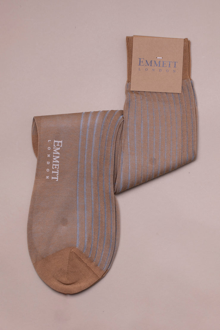 Light Blue On Beige Striped Socks