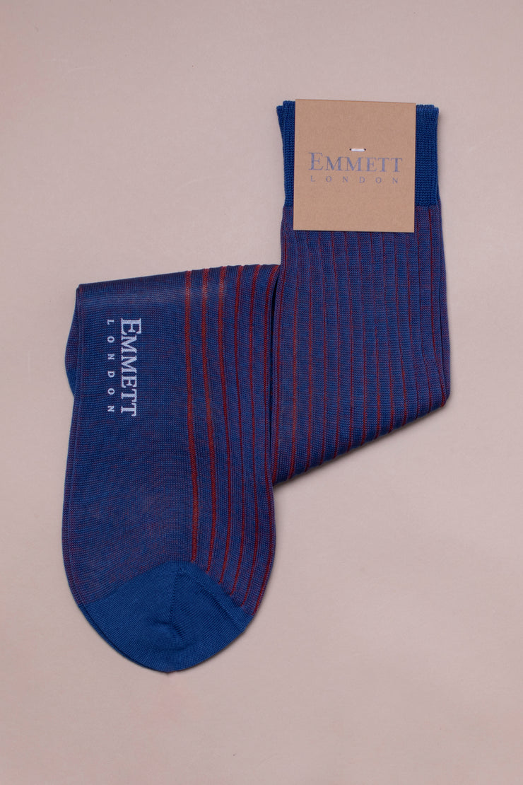 Red On Blue Striped Cotton Socks
