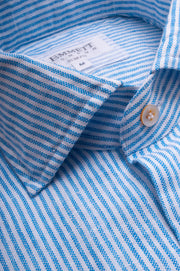 Bright Blue Linen Striped Shirt