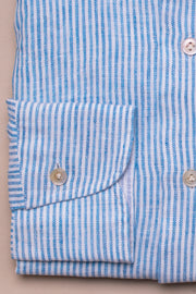 Bright Blue Linen Striped Shirt